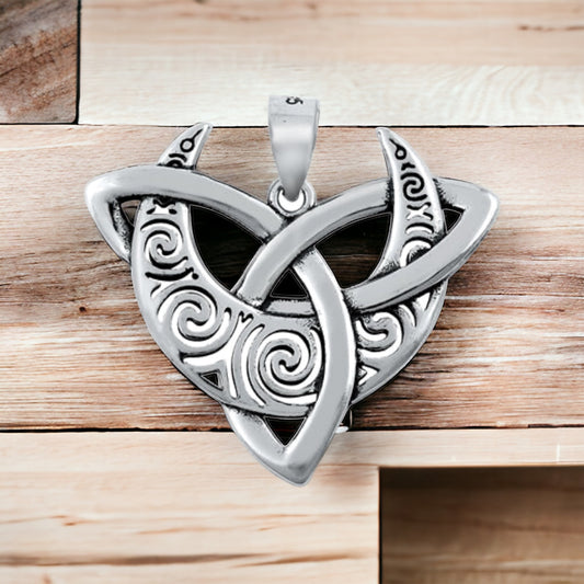 Sterling Silver Triskelion Moon Pendant