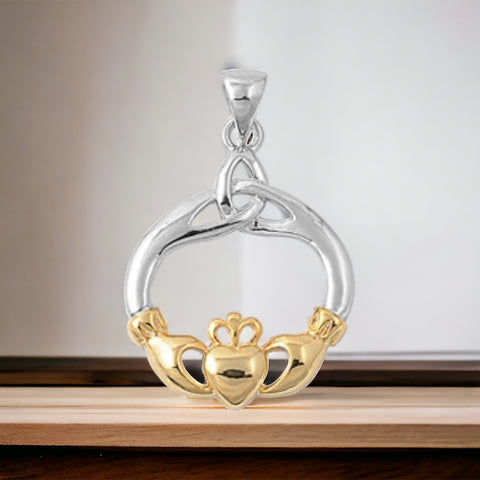 Sterling Silver Two-Tone Claddagh Pendant