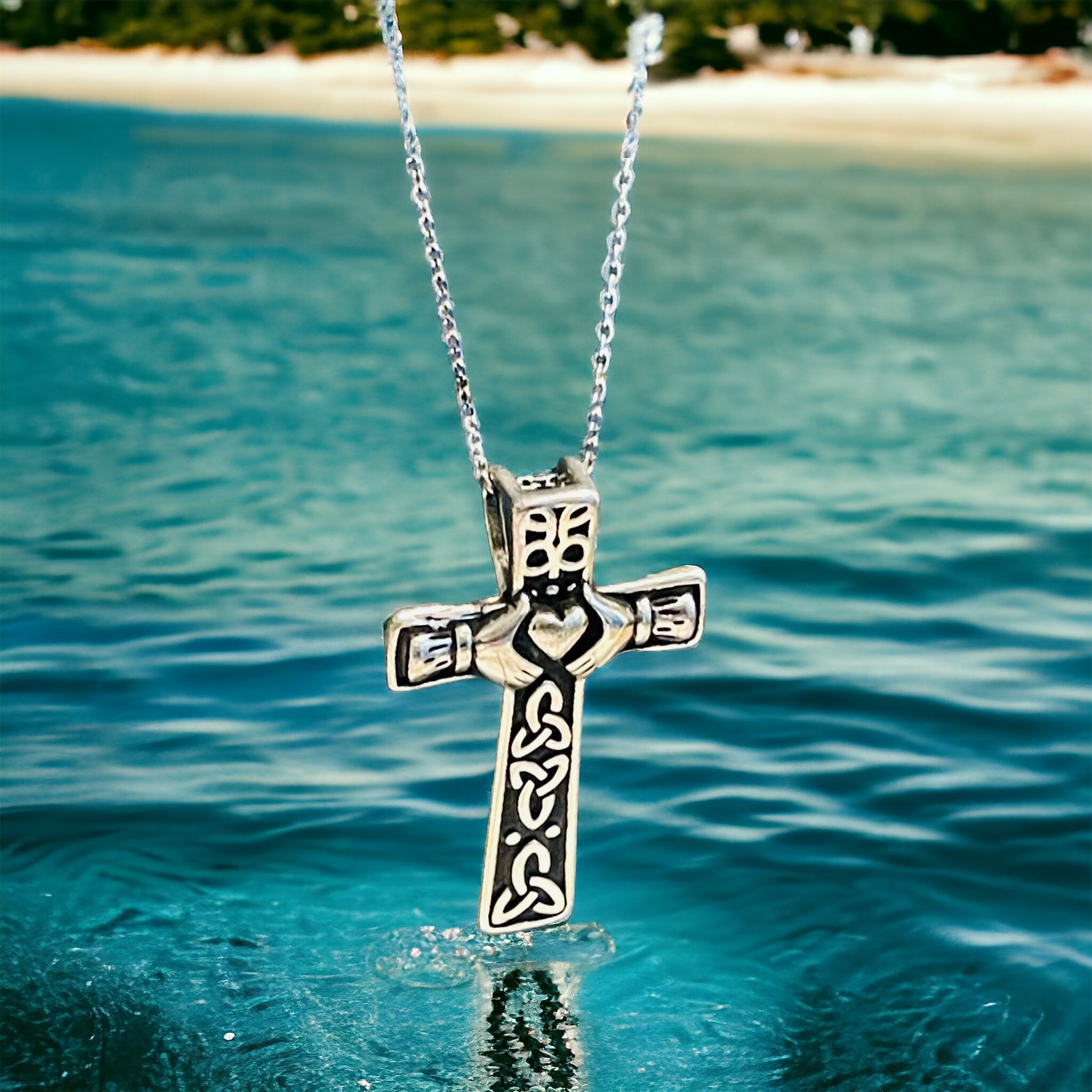 Silvetr Collection Sterling Silver Celtic Claddagh Cross Necklace – Sandy's Silver Collections