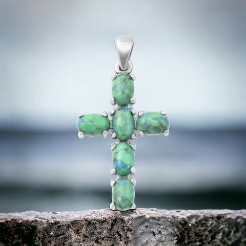 Sterling Silver Genuine Turquoise Stone Cross Pendant