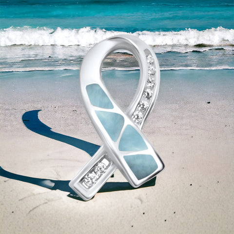 Sterling Silver Larimar Stone Breast Cancer Awareness Ribbon Pendant