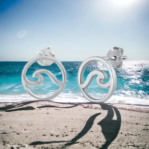 Sterling Silver Wave Stud Earrings