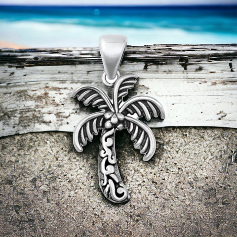 Sterling Silver Tropical Palm Tree Pendant