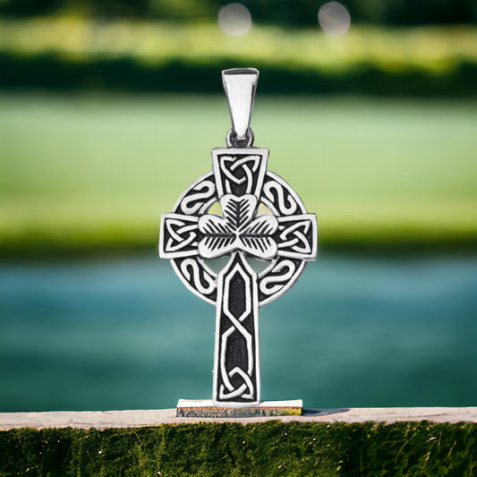 Stainless Steel Shamrock Celtic Cross Pendant
