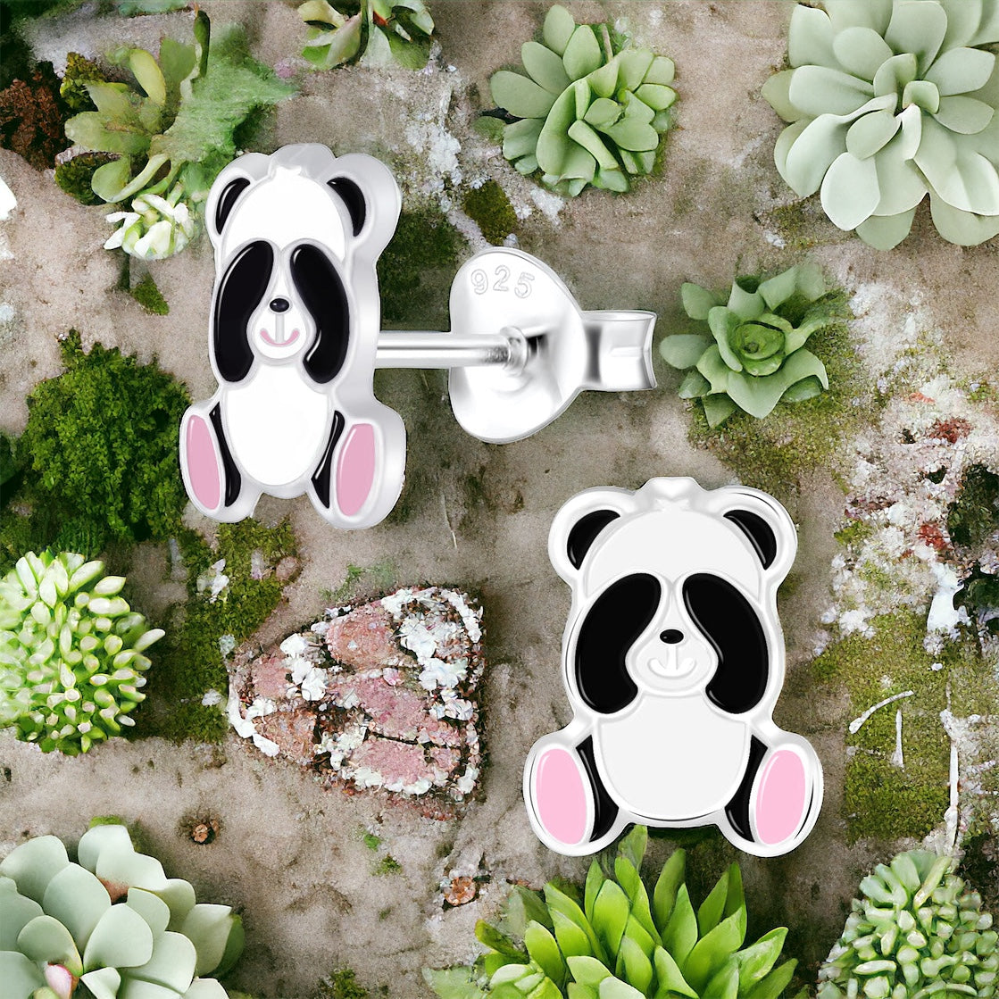 Sterling Silver  Peek-A-Boo Panda Stud Earrings