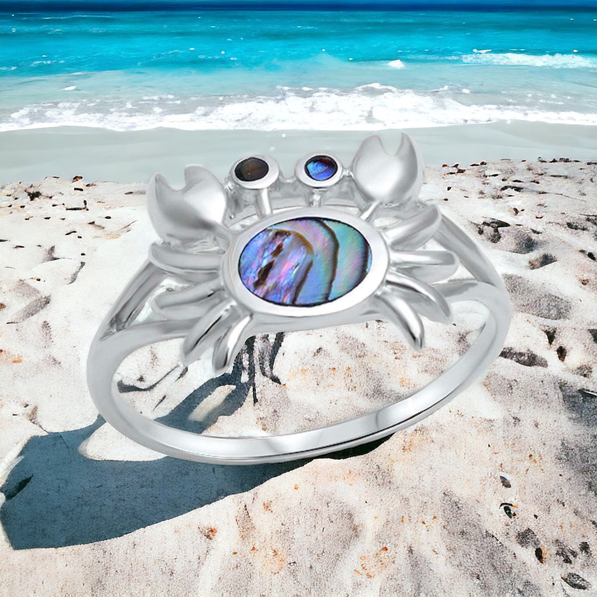 Sterling Silver Abalone Shell Crab Ring