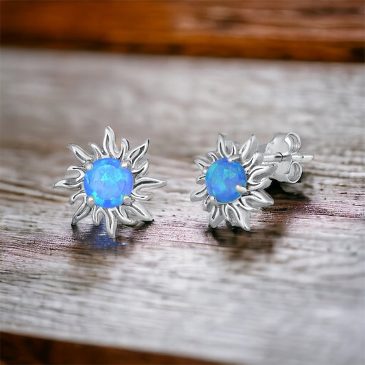 Sterling Silver Fire Opal Sun Stud Earring