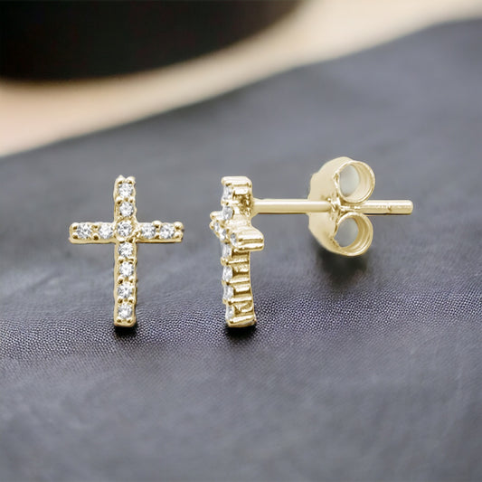 Sterling Silver 14K GP CZ Stud Earrings