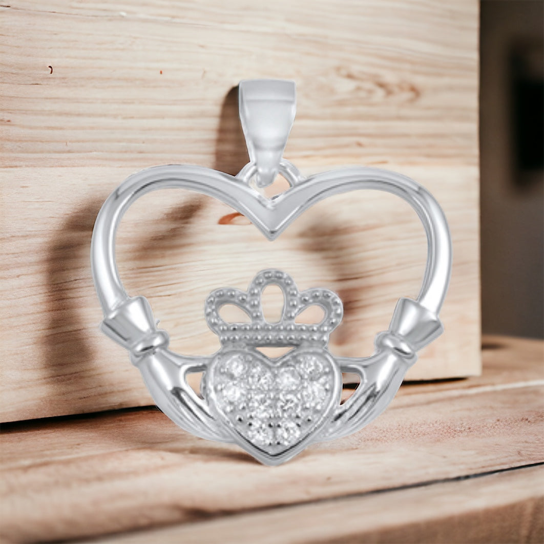 Sterling Silver CZ Claddagh Pendant