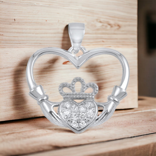 Sterling Silver CZ Claddagh Pendant