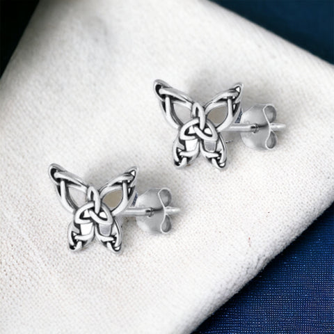Sterling Silver Celtic Butterfly Stud Earrings