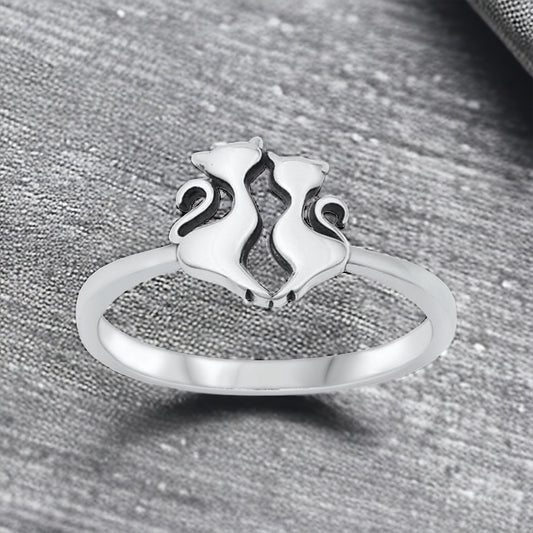 Sterling Silver Couple of Cats Ring