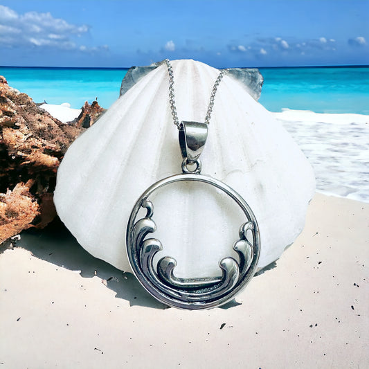 Sterling Silver Ocean Waves Pendant Necklace