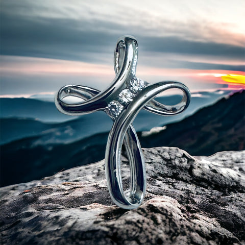 Sterling Silver CZ Loop Cross Pendant