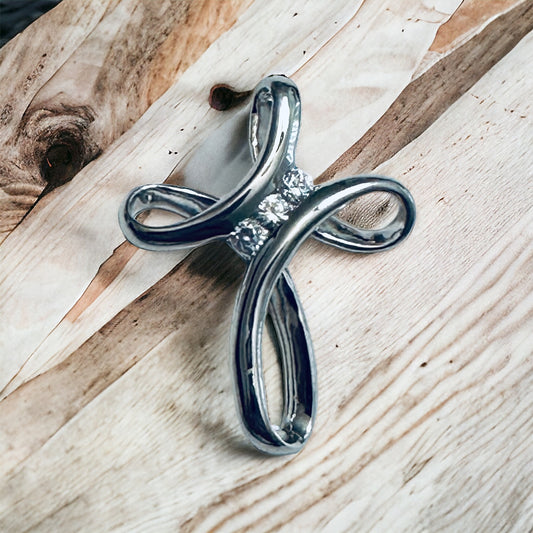 Sterling Silver CZ Loop Cross Pendant