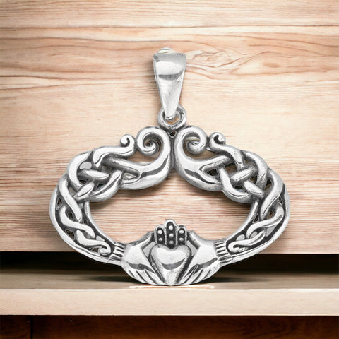 Sterling Silver Large Trinity Knot Claddagh Pendant