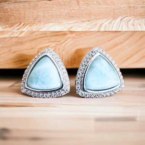 Sterling Silver Trillion Cut Genuine Larimar Stone Earrings