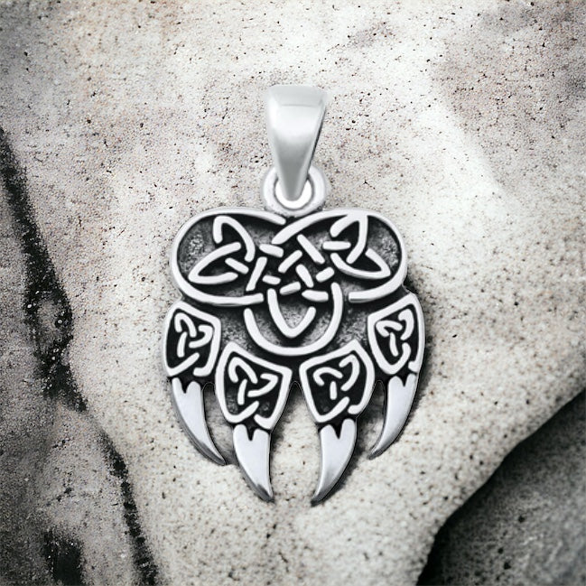 Sterling Silver Solid Celtic Bear Claw Pendant