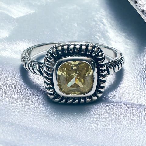 Sterling Silver Citrine Stone Cable Design Ring