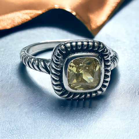 Sterling Silver Citrine Stone Cable Design Ring