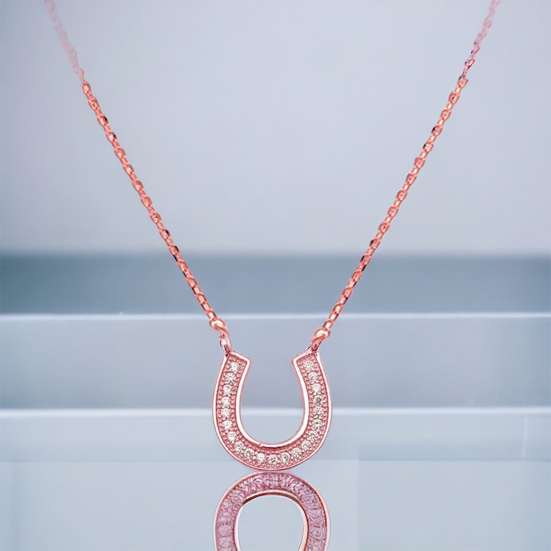 Sterling Silver Rose Gold CZ Horseshoe Necklace