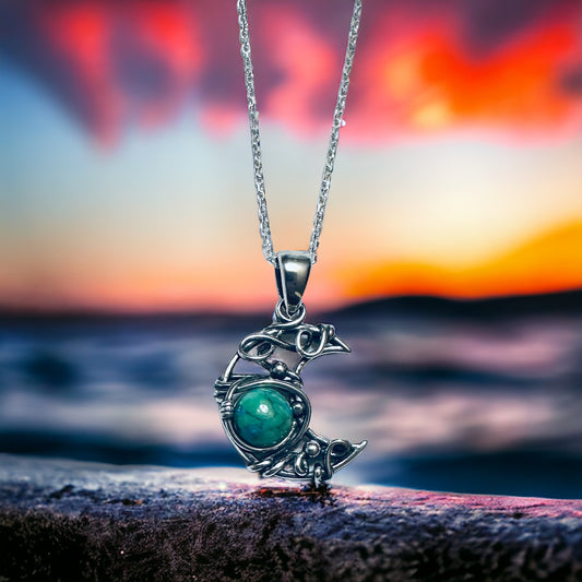 Sterling Silver Turquoise Stone Moon Necklace