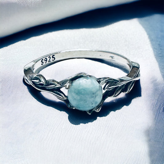 Sterling Silver Genuine Larimar Stone Vine Ring