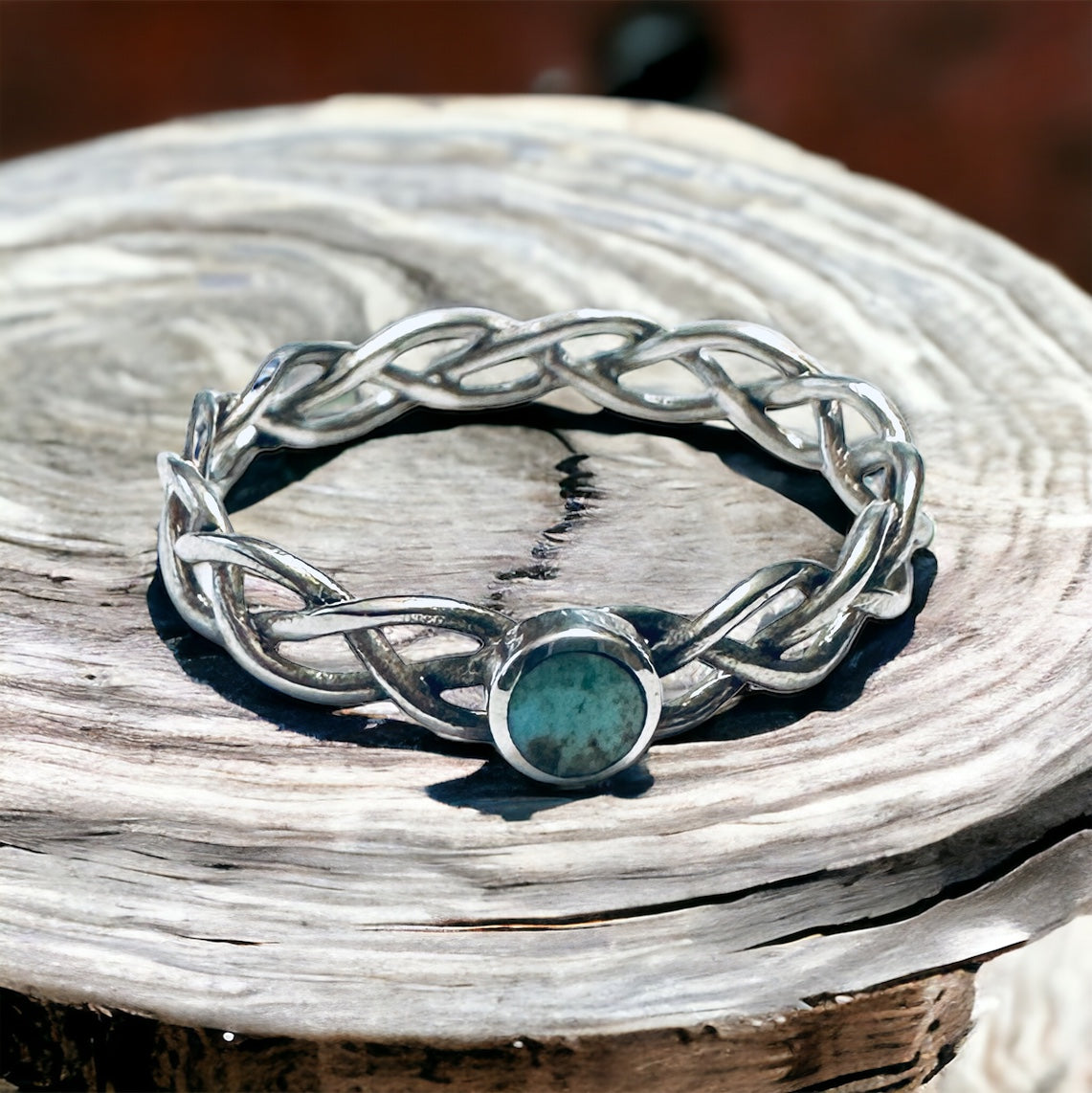 Sterling Silver Turquoise Stone Braided Ring