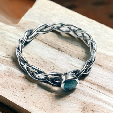 Sterling Silver Turquoise Stone Braided Ring