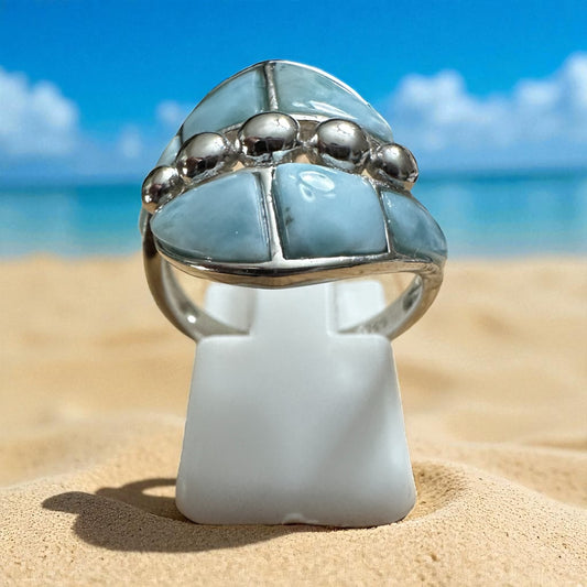 Sterling Silver Large Genuine Larimar Multi Stone Ring