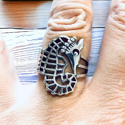 Sterling Silver Large Seahorse Ring