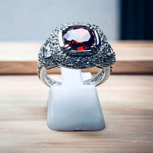 Sterling Silver Garnet & CZ Statement Cocktail Ring