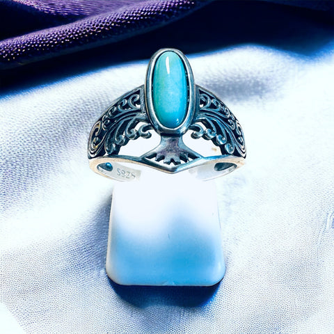 Sterling Silver Turquoise Stone Tree Ring