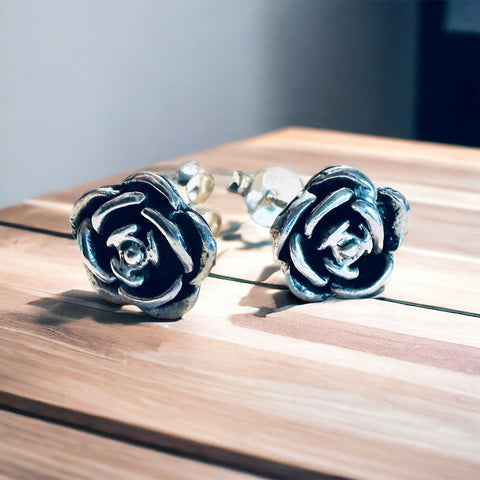 Sterling Silver Large Rose Bud Stid Earrings