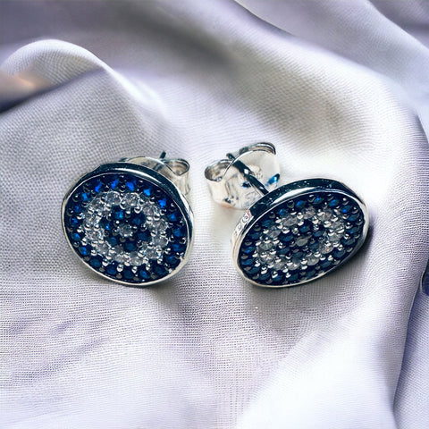 Sterling Silver CZ Stone Evil Eye Stud Earrings