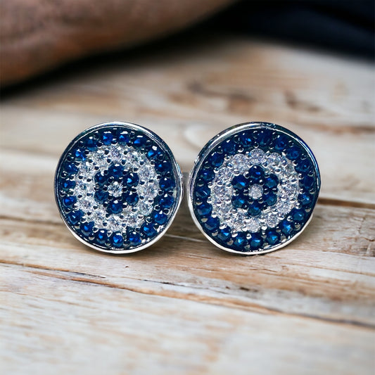Sterling Silver CZ Stone Evil Eye Stud Earrings