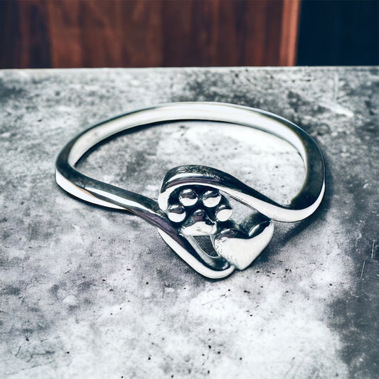 Sterling Silver Paw Heart Ring