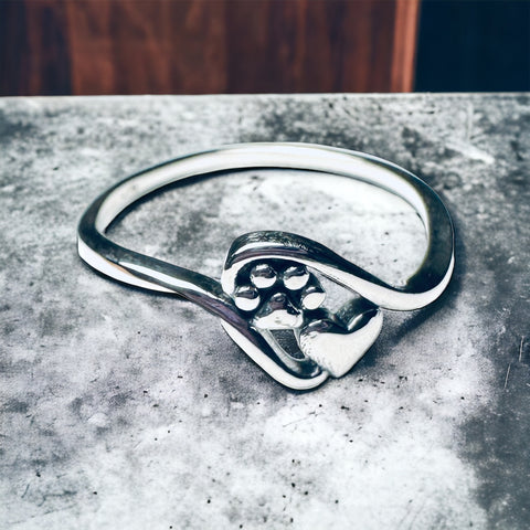 Sterling Silver Paw Heart Ring