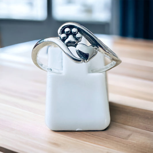 Sterling Silver Paw Heart Ring