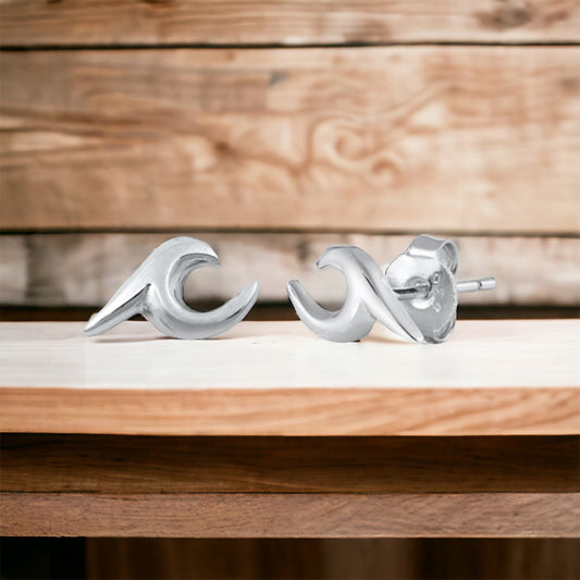 Sterling Silver Small Solid Wave Stud Earrings