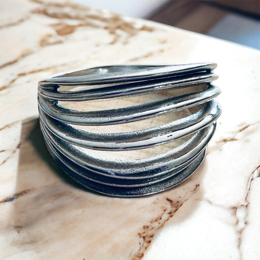 Sterling Silver Solid Multi Line Band Ring Size 9