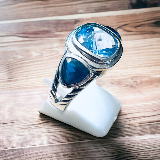 Sterling Silver Blue Topaz Cable Design Statement Ring