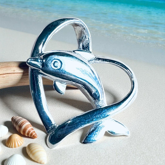 Sterling Silver Dolphin Heart Pendant