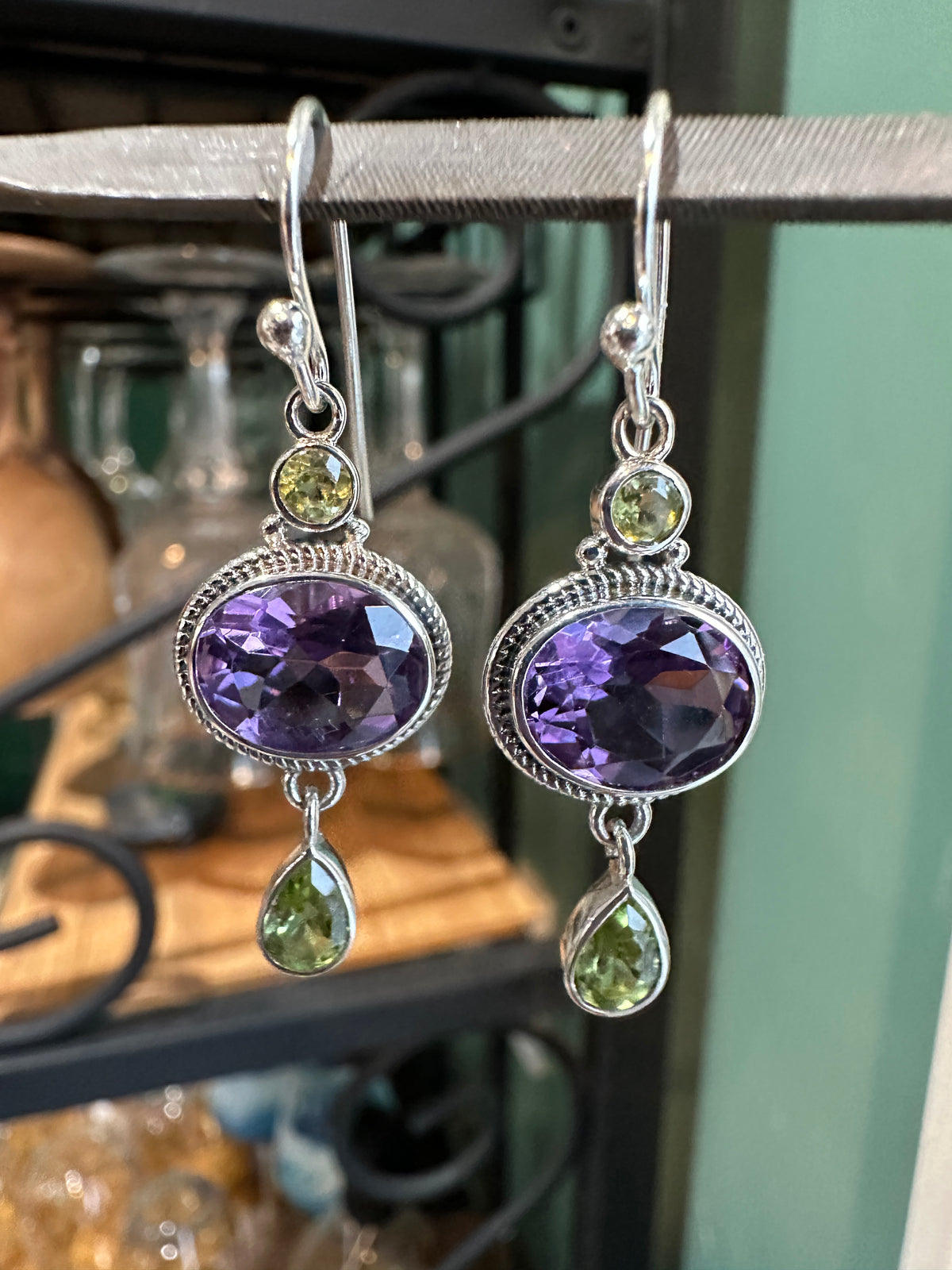 Sterling Silver Genuine Amethyst & Peridot Earrings