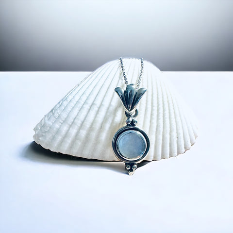 Sterling Silver Mother Of Pearl Solid Bali Pendant Necklace