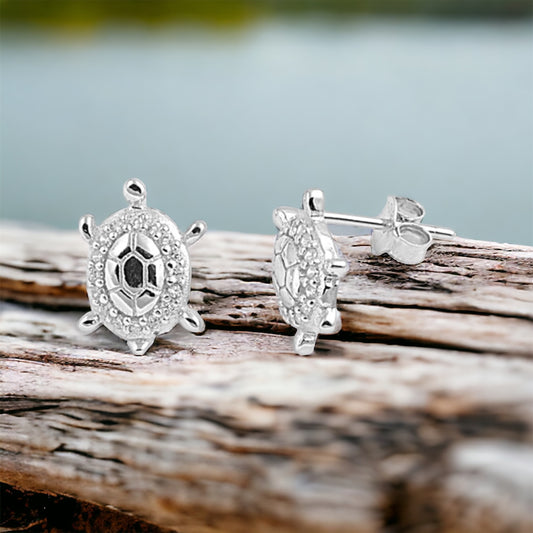 Sterling Silver CZ Turtle Stud Earrings