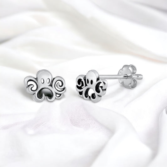 Sterling Silver Mini Octopus Stud Earrings