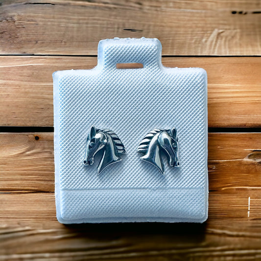 Sterling Silver Solid Horse Head Stud Earrings