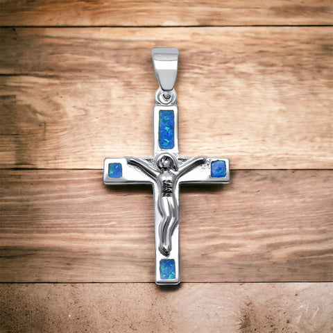 Sterling Silver Solid Fire Opal Crucifix Pendant