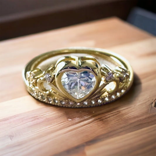 Sterling Silver 14K GP CZ Crown Ring
